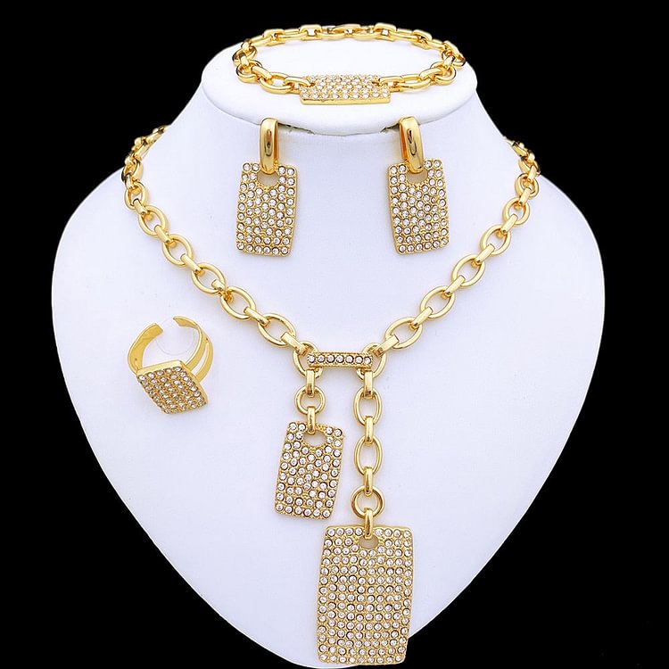 Gold Color Jewelry Sets For Women Necklace And Earrings Set