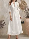 Puff Sleeves Deep V-Neck Midi Dress