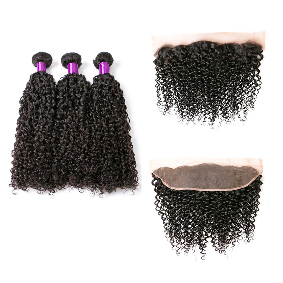 Vallbest Virgin Hair Kinky Curly Hair 3/4 Bundles With Lace Frontal US Mall Lifes