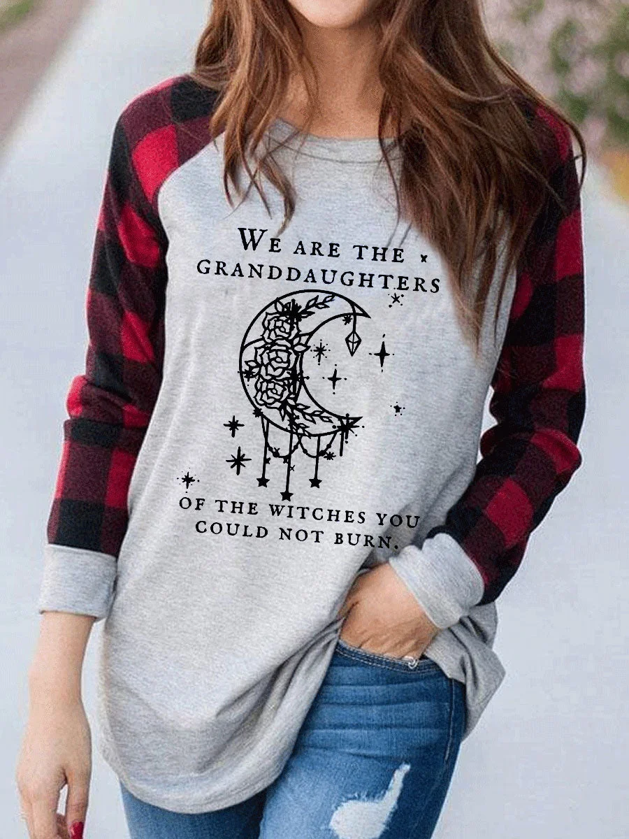 We Are the Granddaughters of the Witches You Could Not Burn Salem Witch Plaid Sleeve T-shirt