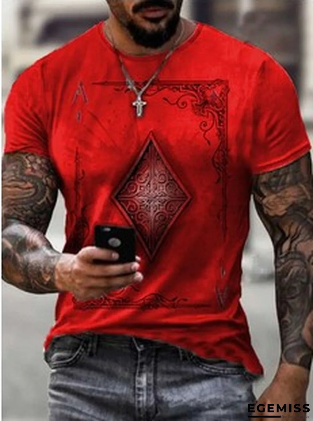 Trade Summer Men's Fashion Leisure Simple Poker Printed Round Neck Short Sleeve T-shirt | EGEMISS