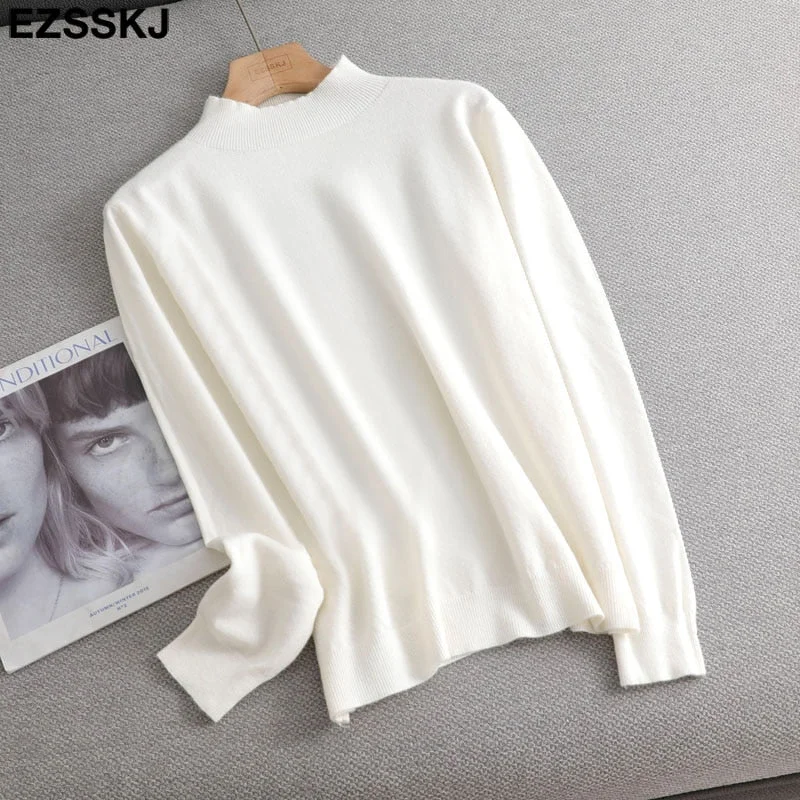 Basic Loose soft solid color turtleneck Sweater Pullover Women Casual Long Sleeve chic bottom Sweater Female Jumpers top