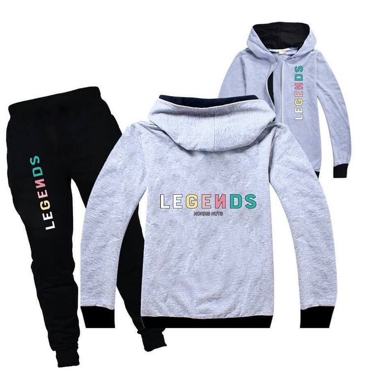 Mayoulove Legends Norris Nuts Print Girls Boys Zip Cotton Hoodie Pants Tracksuit-Mayoulove