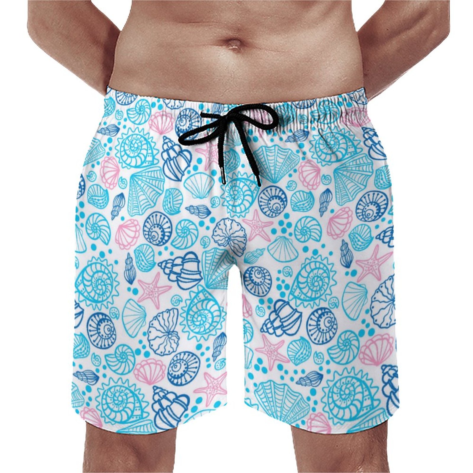 Nautical Pink And Blue Ocean Seashell Summer Elegant Men's Swim Trunks Summer Board Shorts Quick Dry Beach Short with Pockets