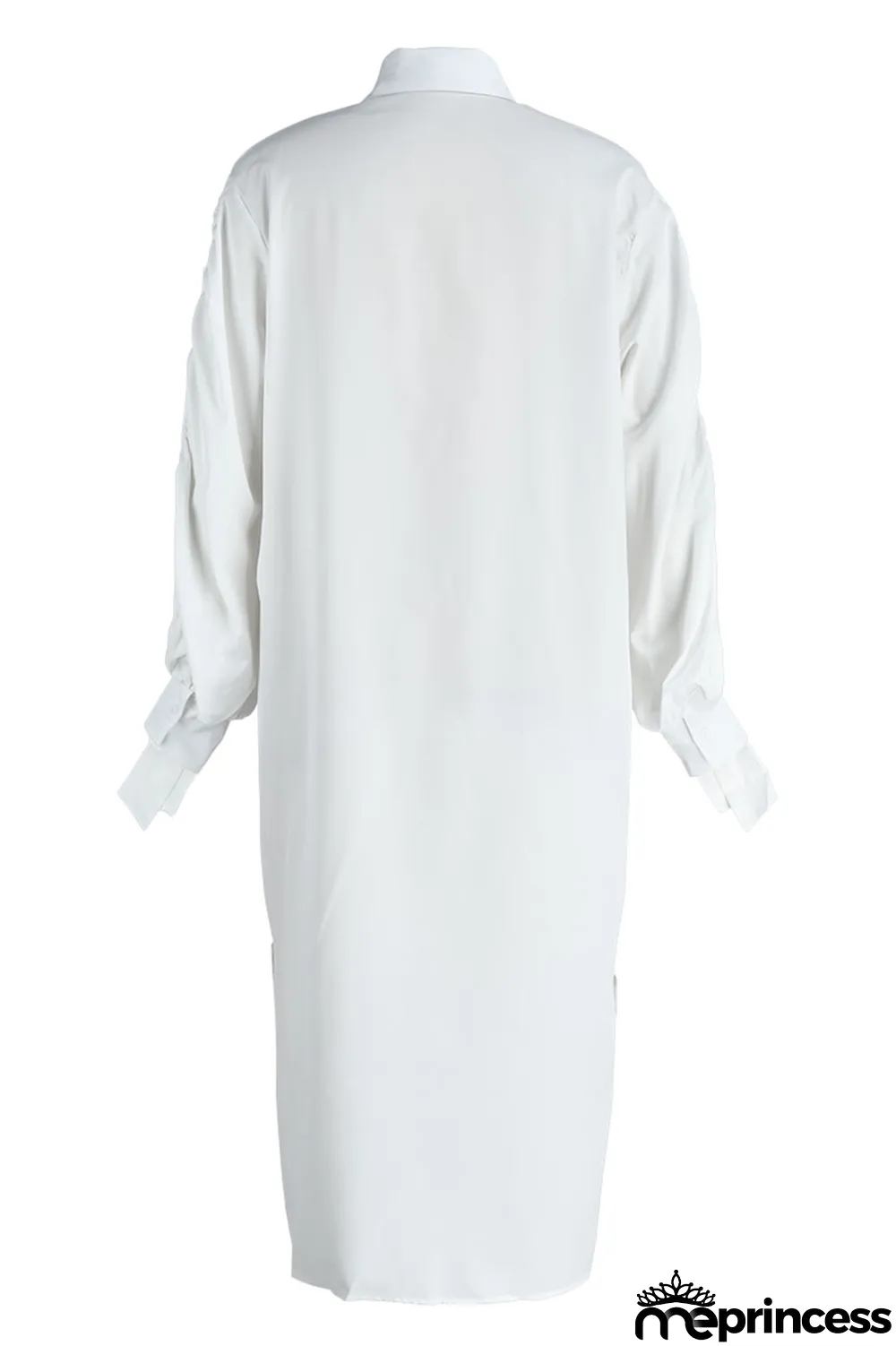 White Fashion Casual Solid Slit Turndown Collar Long Sleeve Shirt Dress