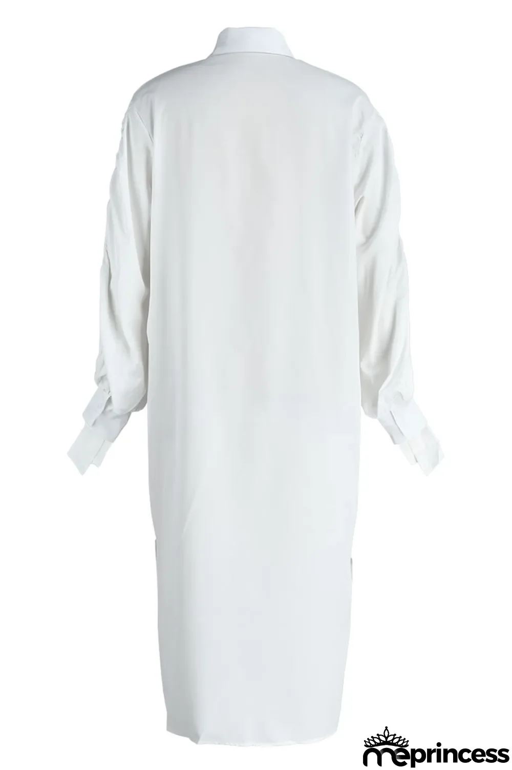 White Fashion Casual Solid Slit Turndown Collar Long Sleeve Shirt Dress