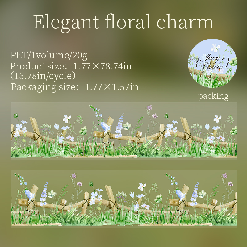 Journalsay 45mm*200cm Jenny's Garden Series Vintage Plant Flower Landscaping PET Tape
