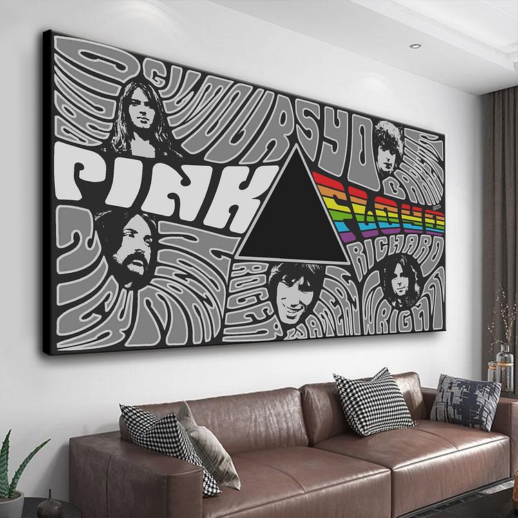 Pink Floyd Collage Poster (B/W) Canvas Wall Art MusicWallArt