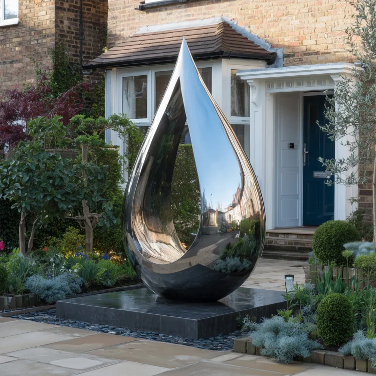 Contemporary Art Metal Garden Sculpture Polished Stainless Steel Abstract Sculpture with Symmetrical Design for Outdoor Spaces