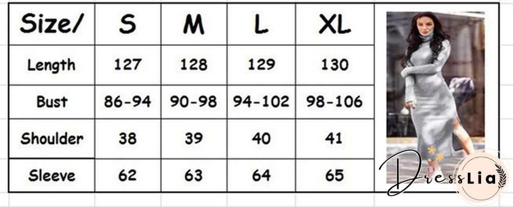 Sexy Ladies Fashion Knitting Long Dress High Collar Sheath Bodycon Fall Winter Slit Dresses
