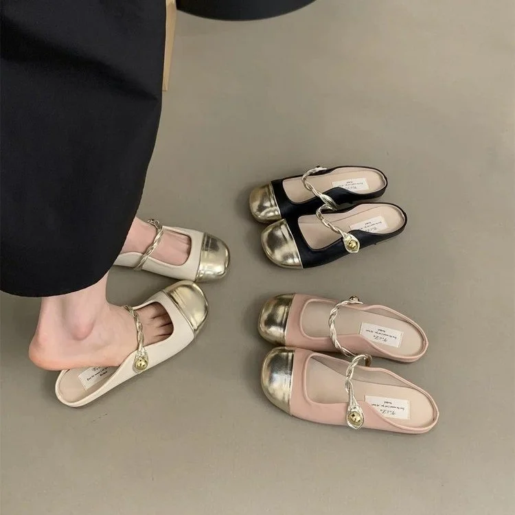 Yyvonne Half Slippers Women Summer Wear Gentle Fairy Style Temperament Soft Flat Bottom One Foot Pedal Late French Cool Drag