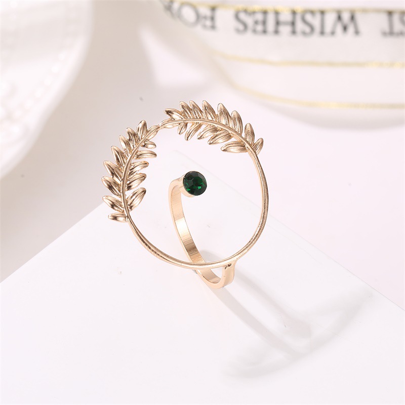 Leaf and Wheat Zirconia Gold-Plated Ring