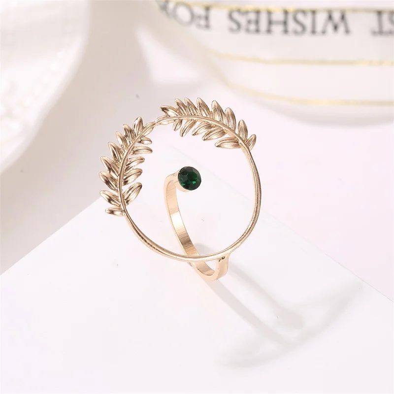 Leaf and Wheat Zirconia Gold-Plated Ring