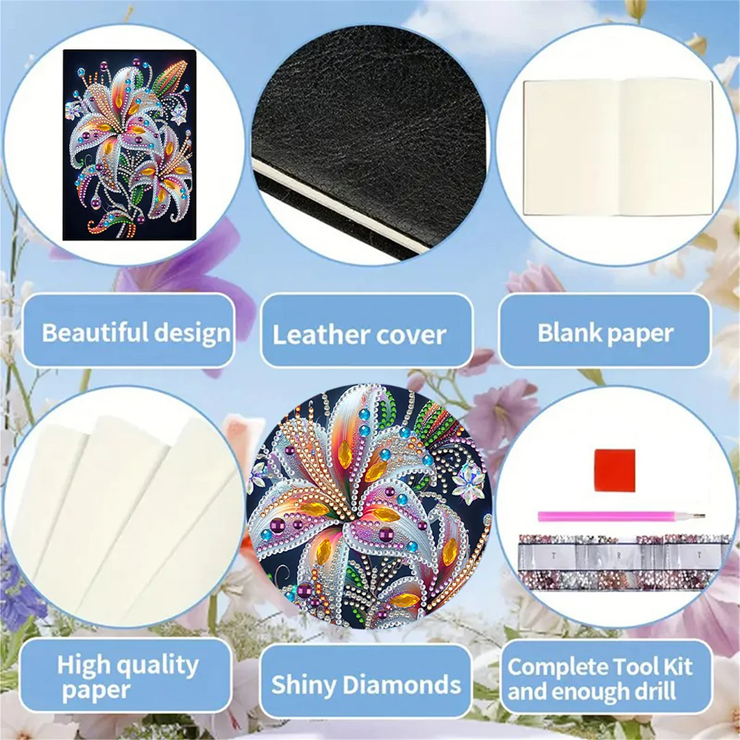 DIY Flower Diamond Painting Journals Notebooks 50 Pages A5 No Lines Special Shaped Diamond Art Kits for Beginners Craft Lovers and Artists (Lily)
