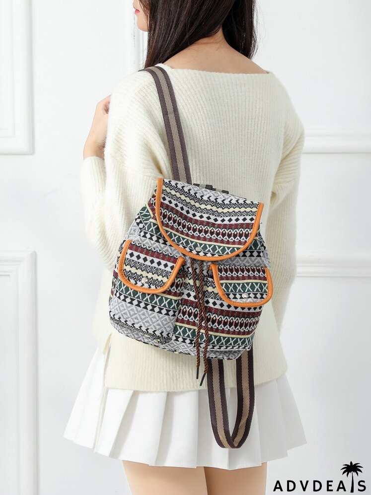 Geometric Graphic Multi-compartment Flap Backpack