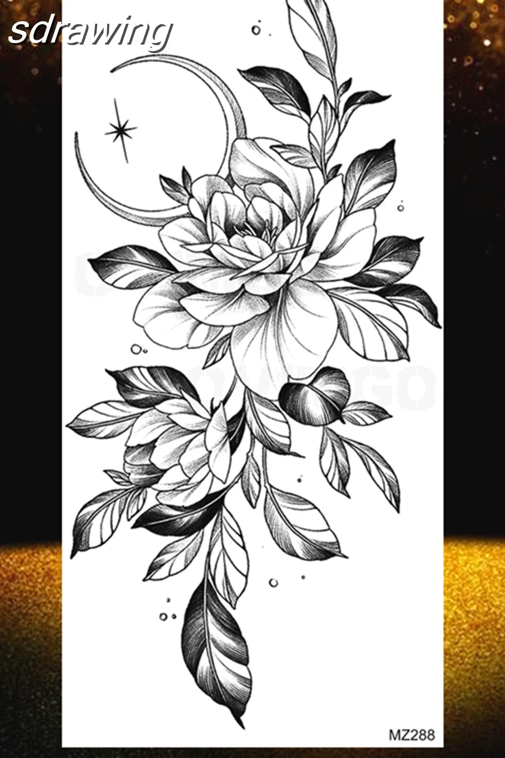  Black Rose Flower Temporary Tattoos Fake Waterproof Tatoo Body Art Arm Leg Floral Peony Bloosom Tattoo Stickers Makeup 928-0