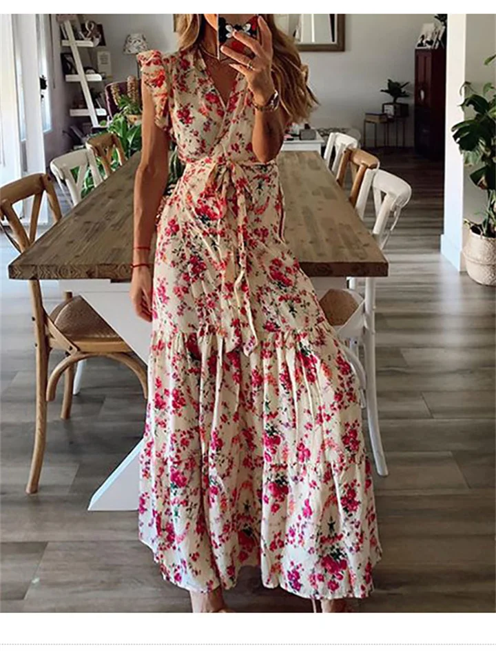 Printed Lace Up Dress For Women