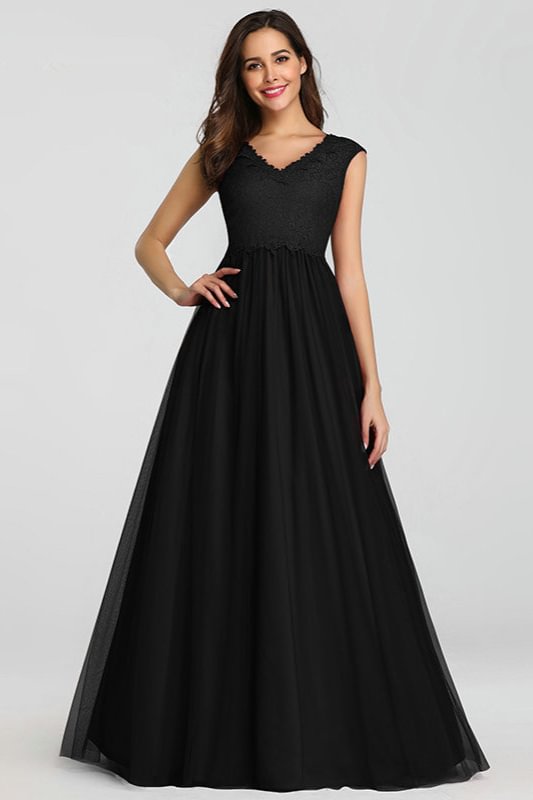 Elegant Lace Appliques Tulle Long Evening Prom Dress - lulusllly