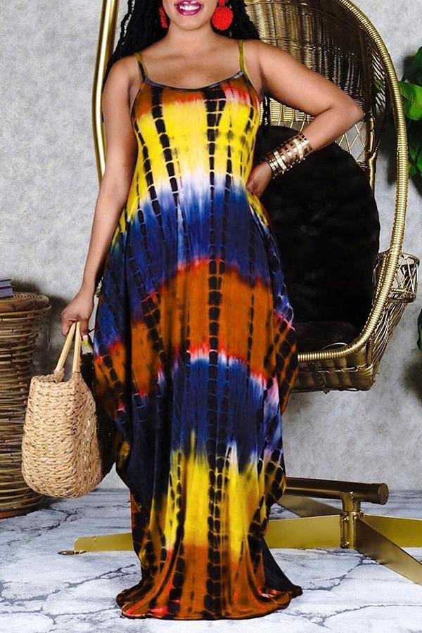 Tie Dye Print Spaghetti Strap Maxi Dress