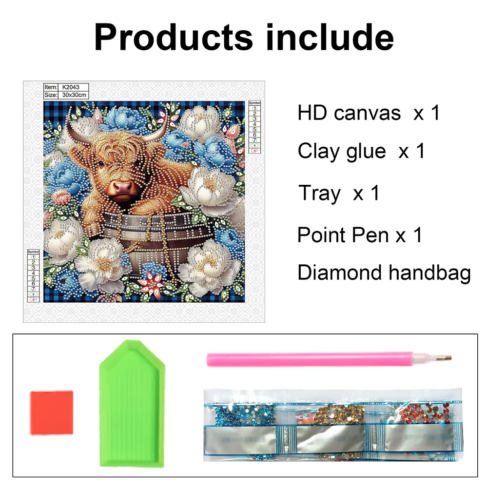 Diamond Painting - Partial Special Shaped Drill - Flower Highland Yak(Canvas|30*30cm)