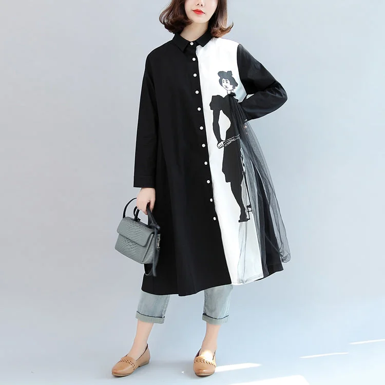 black white patchwork cotton outwear oversize casual long sleeve cardigans