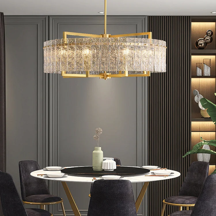 8 Heads Water Ripple Glass Brass Round Chandelier Vjlight