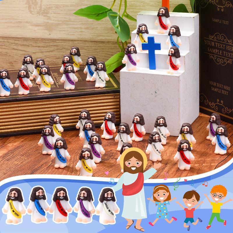Mini Jesus Figures 25/50 pcs Original Design Little Jesus Figures with Jesus Love You Slogan Christian Baptism Gifts for Church Easter Egg Stuffer Easter Home Decoration