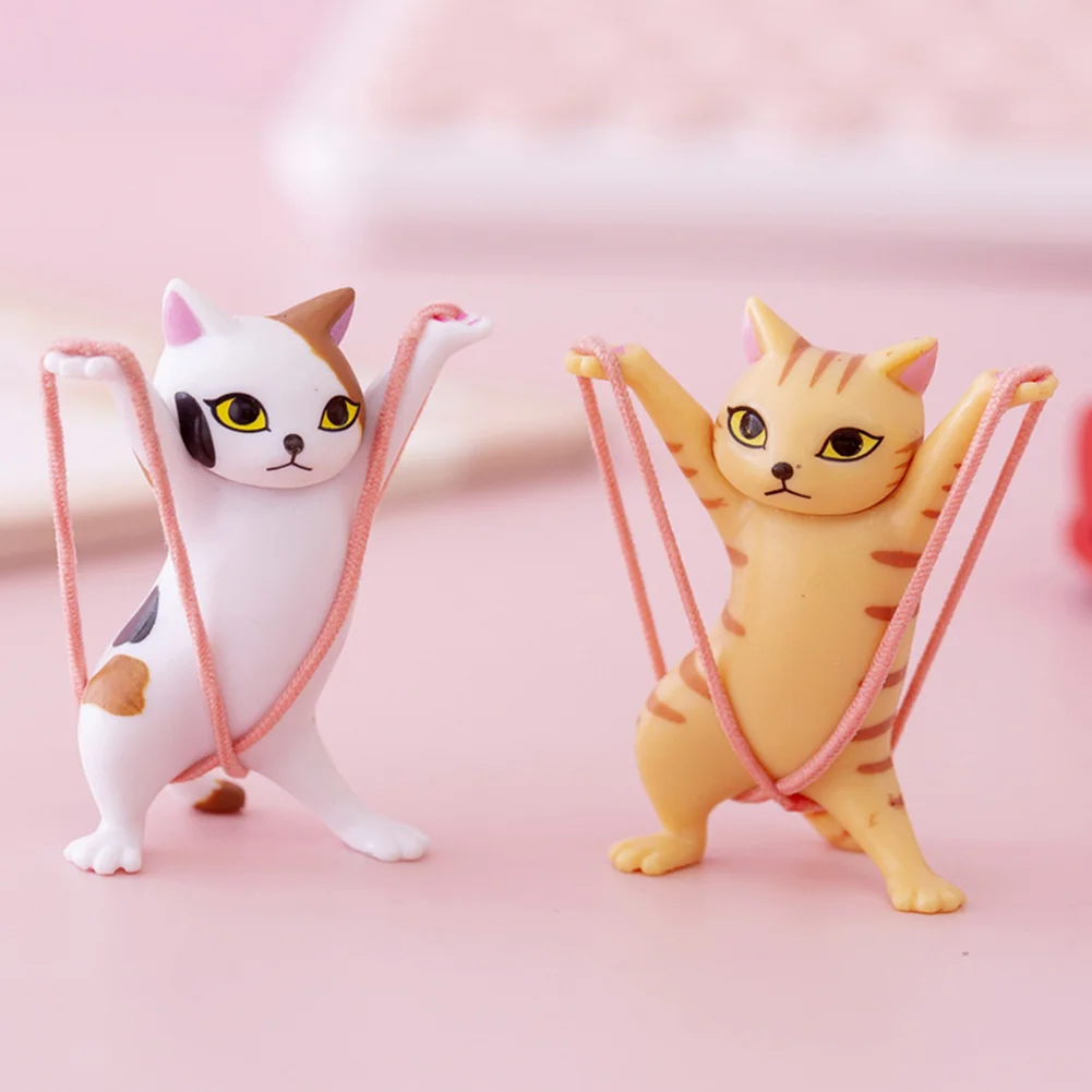 Cartoon Cat Pen Holder Resin Dancing Kitten Sculpture Office Home Decor