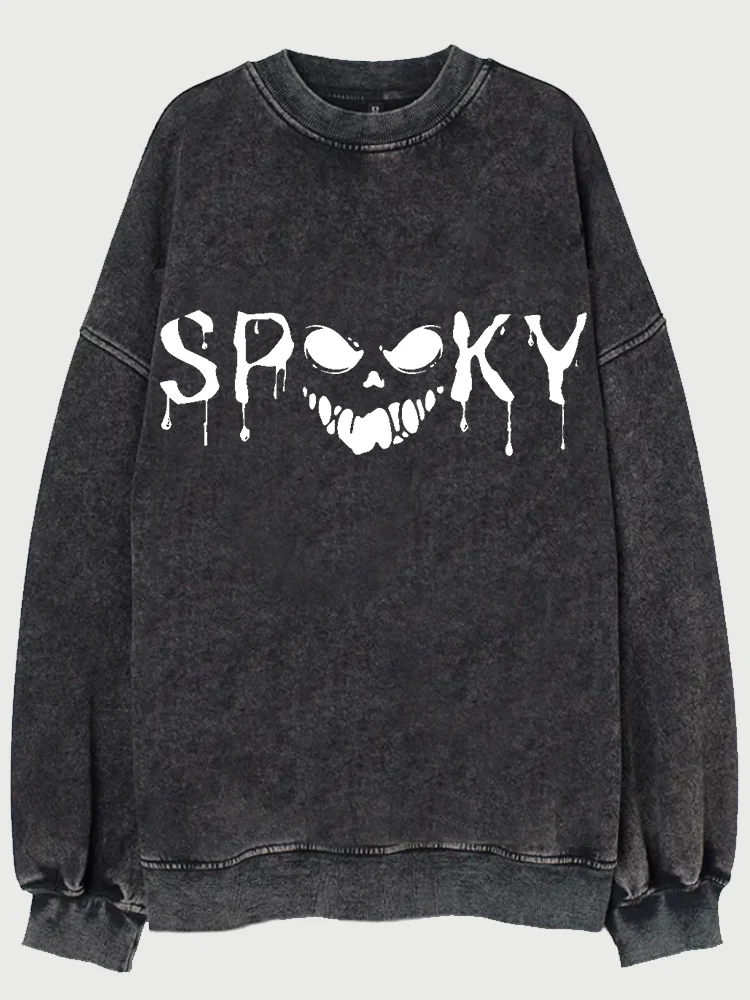 Broswear Spooky Halloween Crew Neck Washed Sweatshirt