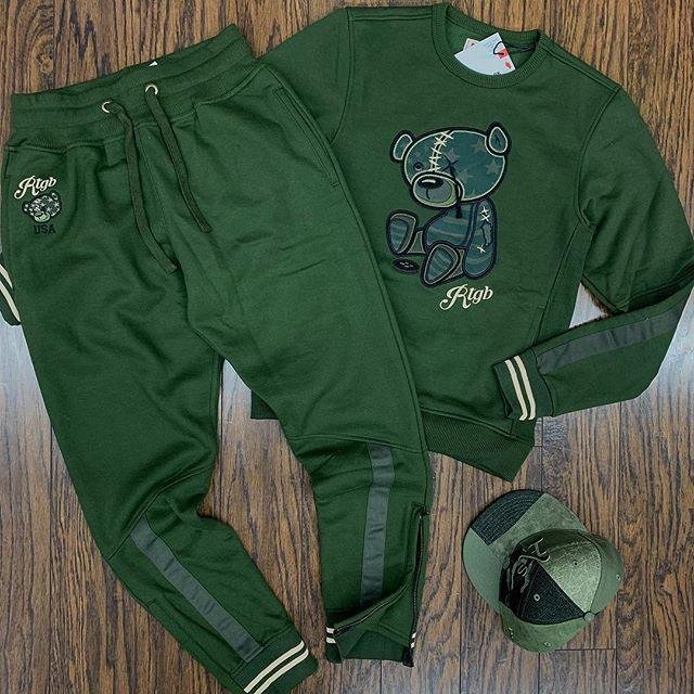 Olive Green Brown violence bear sweater suit