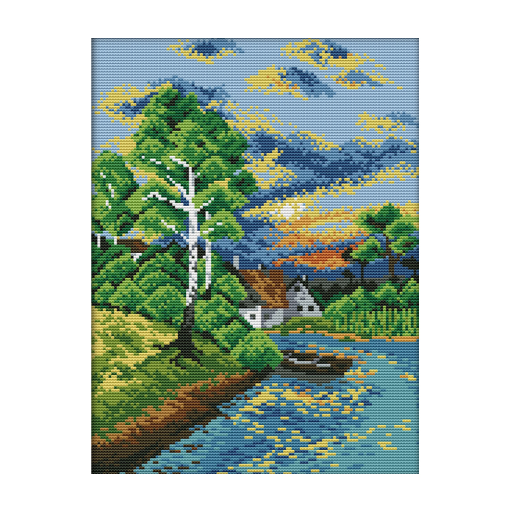 

River Sunset - 14CT Stamped Cross Stitch - 29*36CM, 501 Original