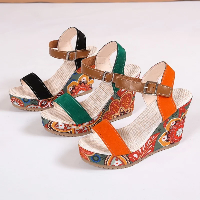 Yyvonne 2025 Spring And Summer New Loose Pastry Slope Sandals Women's One-Character Buckle With Thick-Soled Fashion Sandals