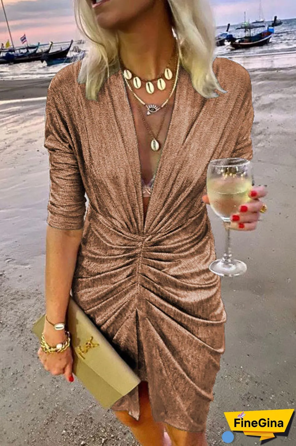 Spotlight City V-Neck Ruched Party Dress