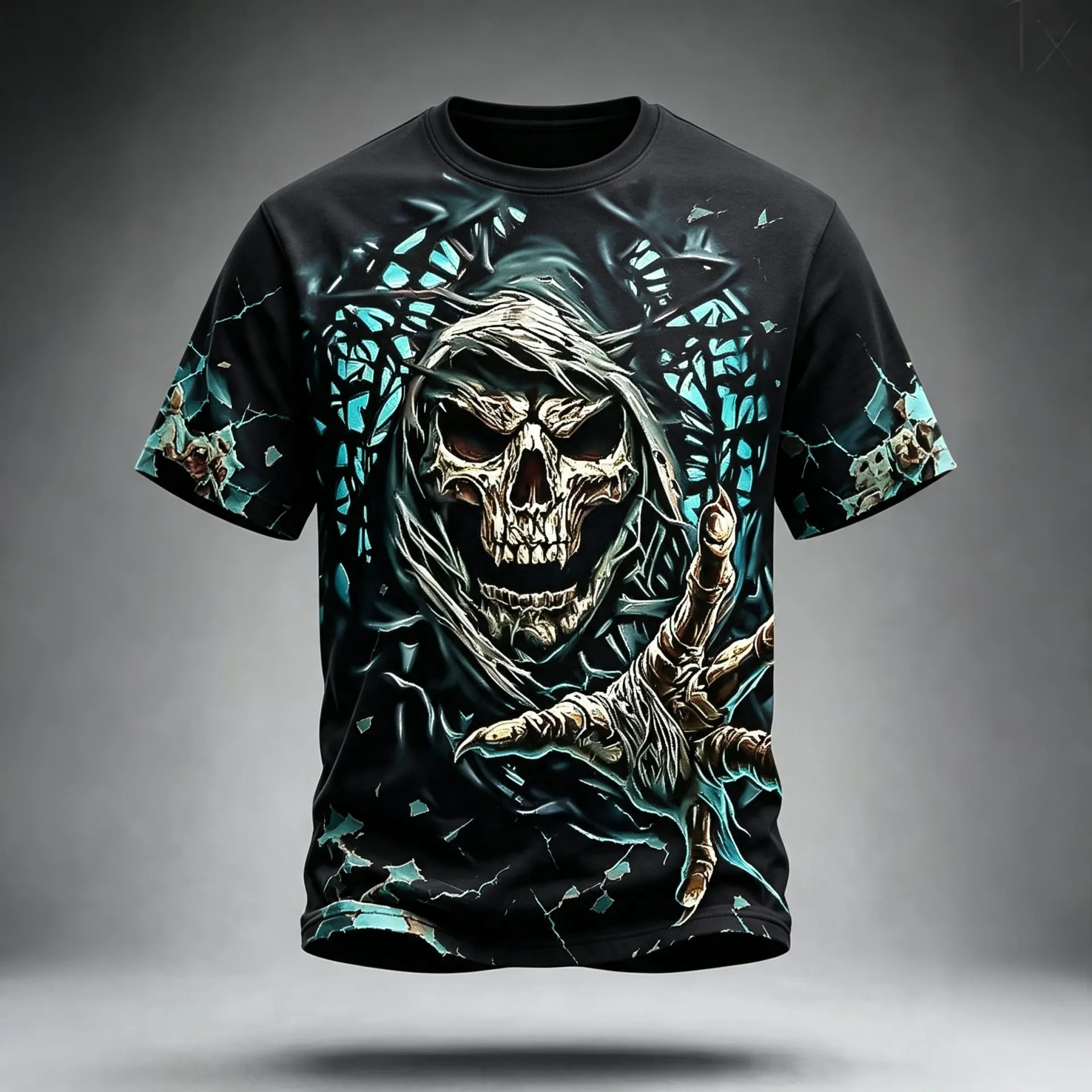 Men's Halloween Skull And Vine Print Crew Neck Short Sleeve T-shirt artswardrobe