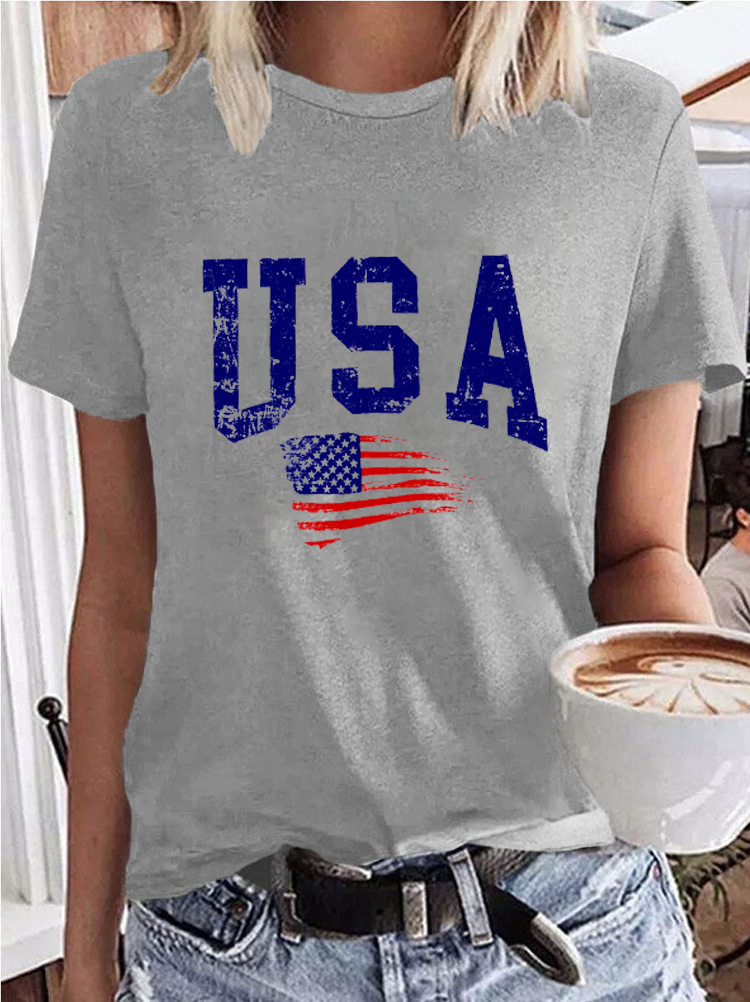 USA Flag Round Neck T-shirt