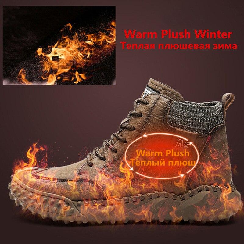 Men Ankle Boots Winter Warm Snow Boots Thick Plush Men Handmade Leather Boots Outdoor Waterproof Work Boots shopify Stunahome.com