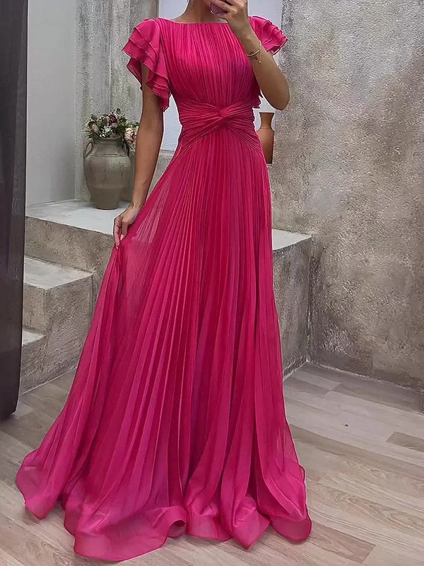 Style & Comfort for Mature Women Women's Short Sleeve Scoop Neck Solid Color Maxi Dress