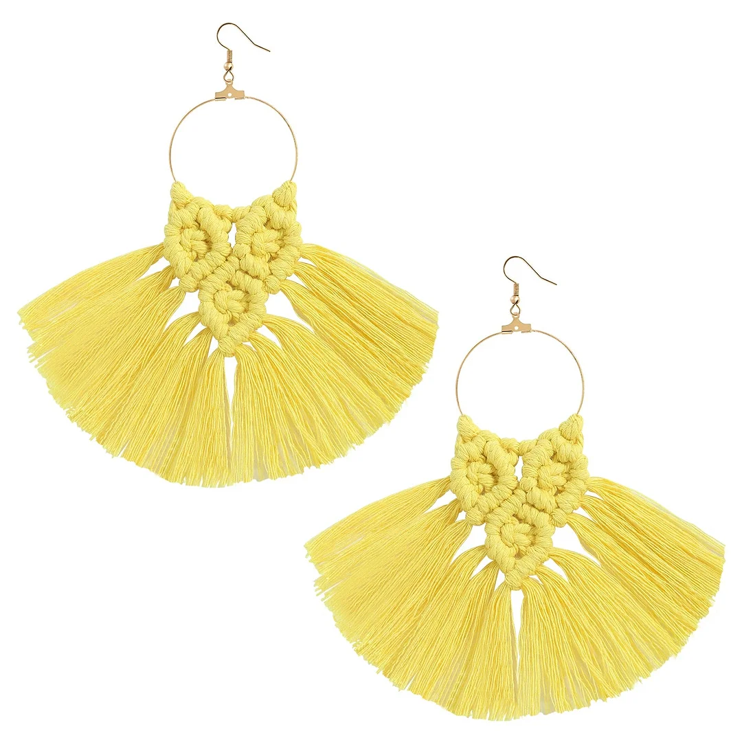 Dvacaman 2020 New Design Bohemian Leaf Shape Tassel Earrings For Women Fashion Weave Macrame Cotton Thread Earrings Drop Jewelry