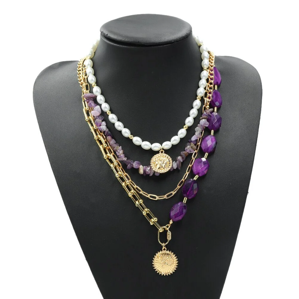 Dvacaman Retro Simple Pearl Letter Pendant Initial Necklace for Women Boho Statement Multi Layered Chunky Chain Necklace Jewelry