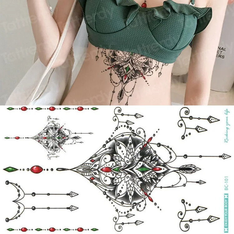 sternum temporary tattoo sticker under boob tattoo henna lace mandala tatoo fake large sexy breast tattoo decal arabic design