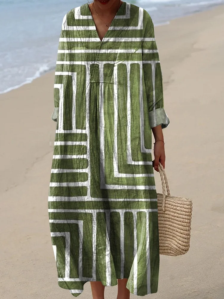 Watercolor Modern Geometric Pattern Printed Women's Flowy Dress
