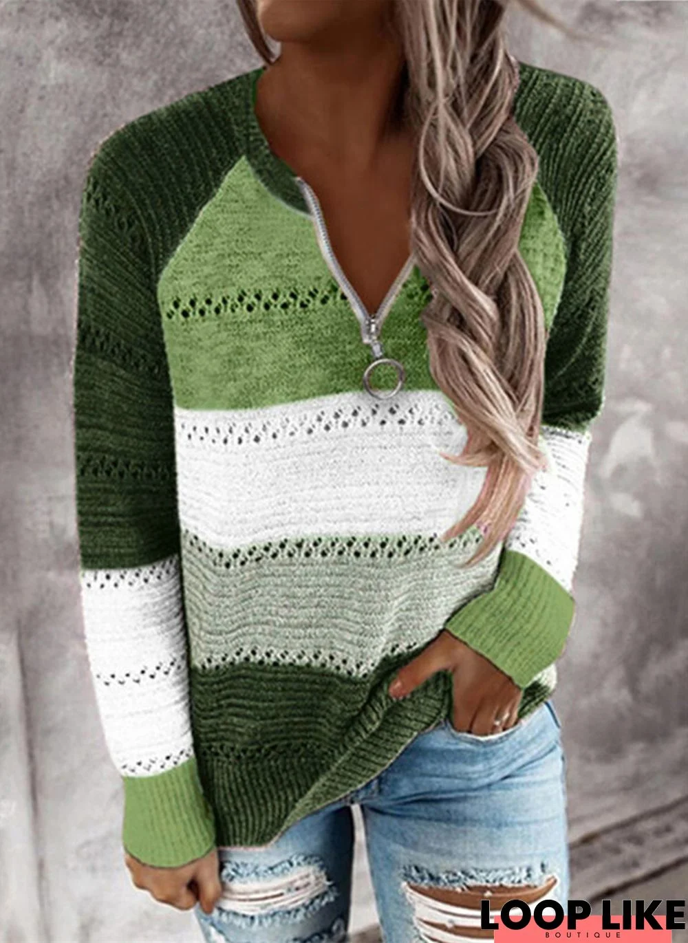 Green Knitted Long Sleeve Crew Neck Top