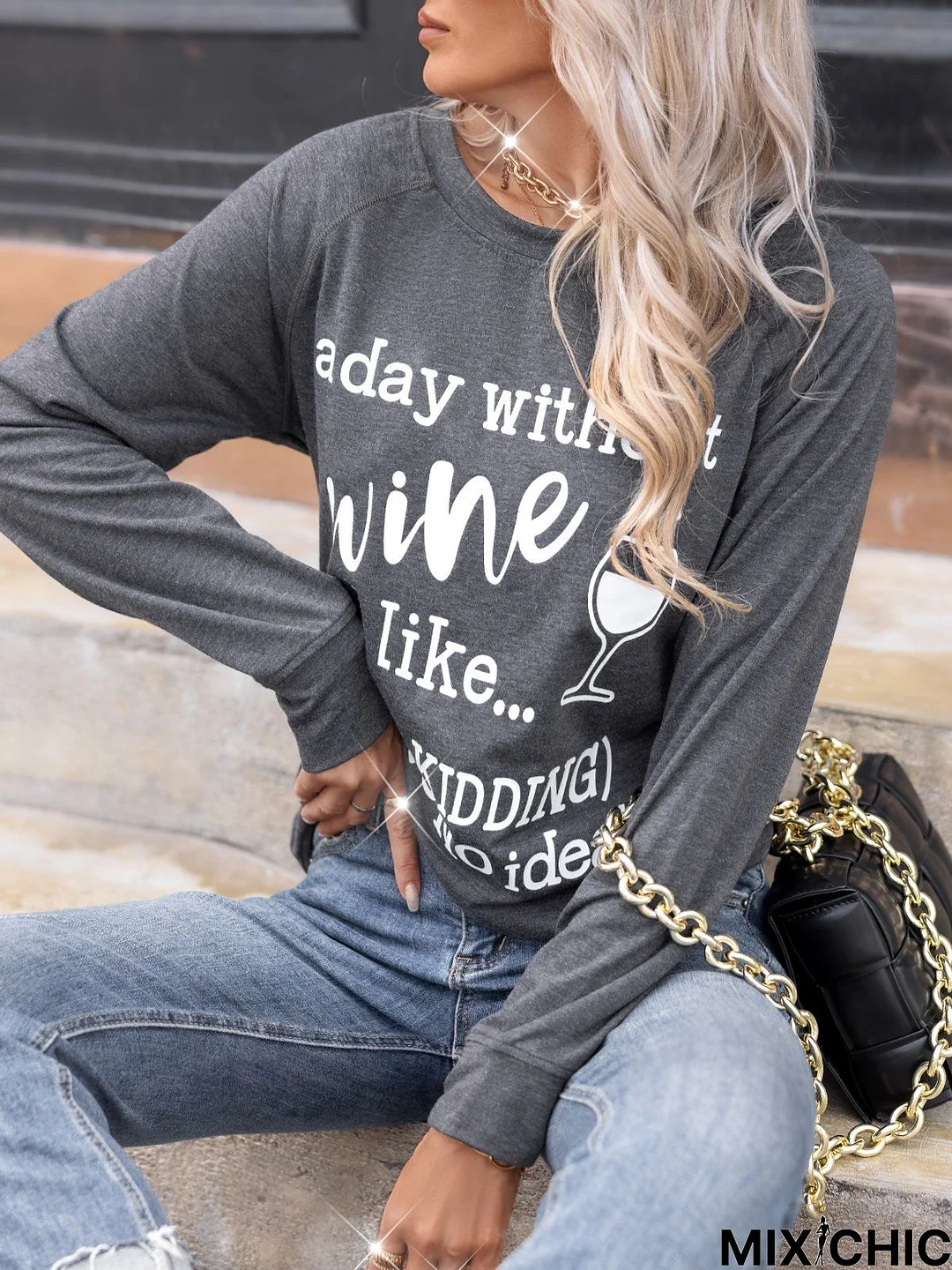 Casual Long Sleeve Round Neck Printed Top Tunic Sweatshirt