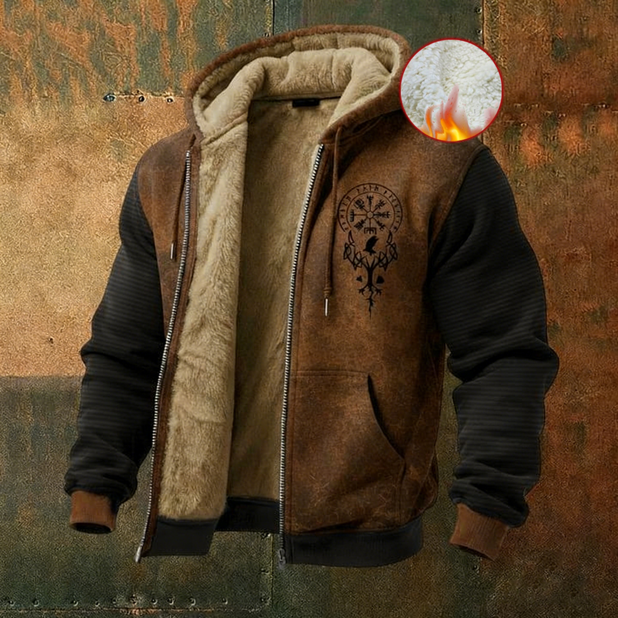 Men's Nordic Viking Style Rune Pattern Zipper Jacket elevenforest