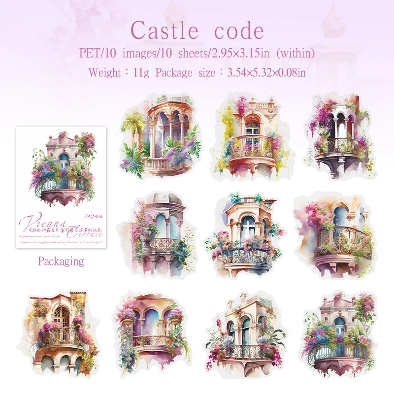 Journalsay Vienna Terrace Series Vintage Flower Building Landscaping PET Sticker 