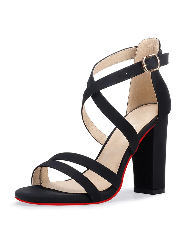 100mm Women's  Chunky High Heel Sandal Strappy Open Toe Ankle Strap Dress Shoes Bridesmaid Ladies  Red Bottom Pumps