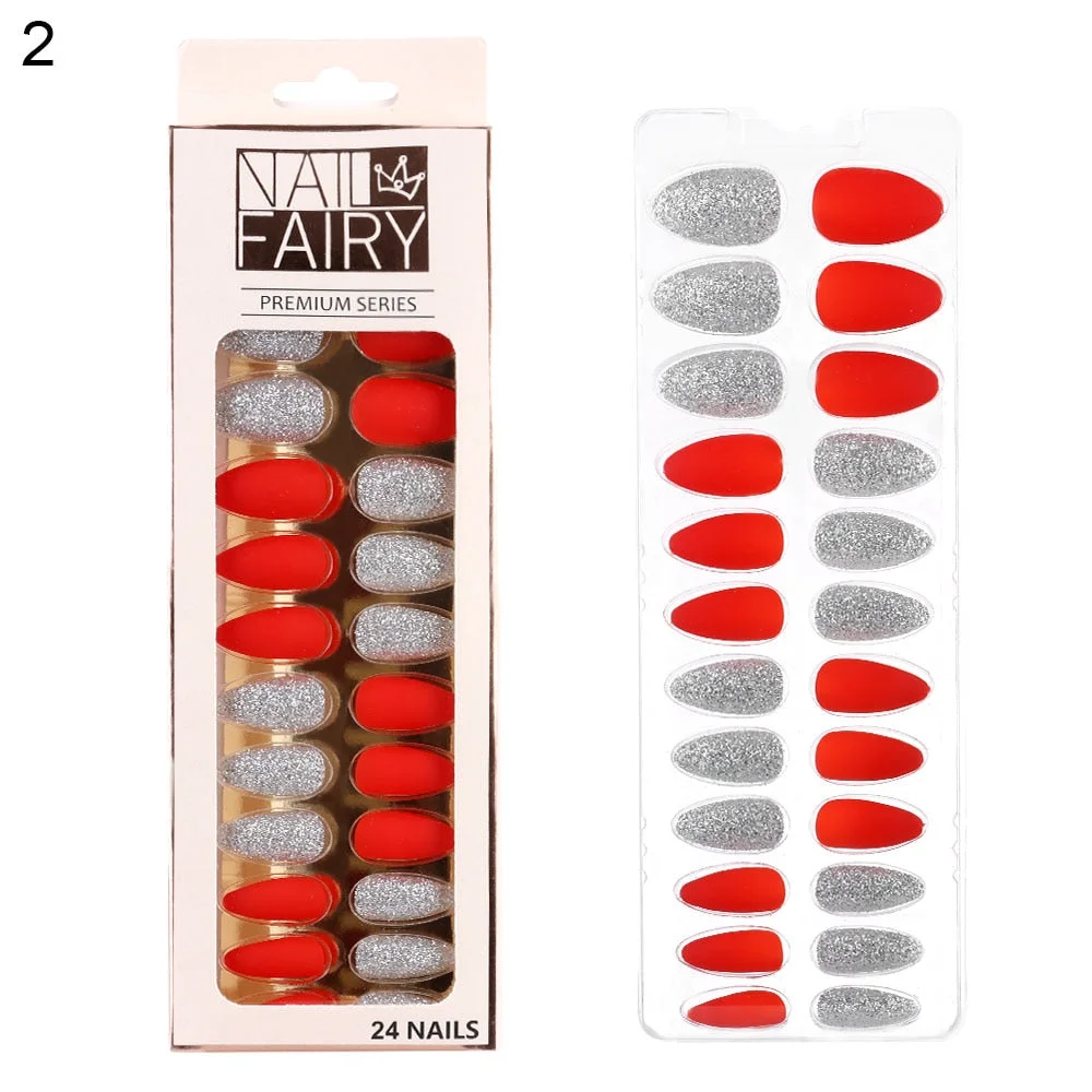 24/30Pcs/Set Reusable False Nail Tips Set Full Cover Shiny Matte Nail Tips With Designs Press On Nails Art Fake Extension Tips-Nail Inspo