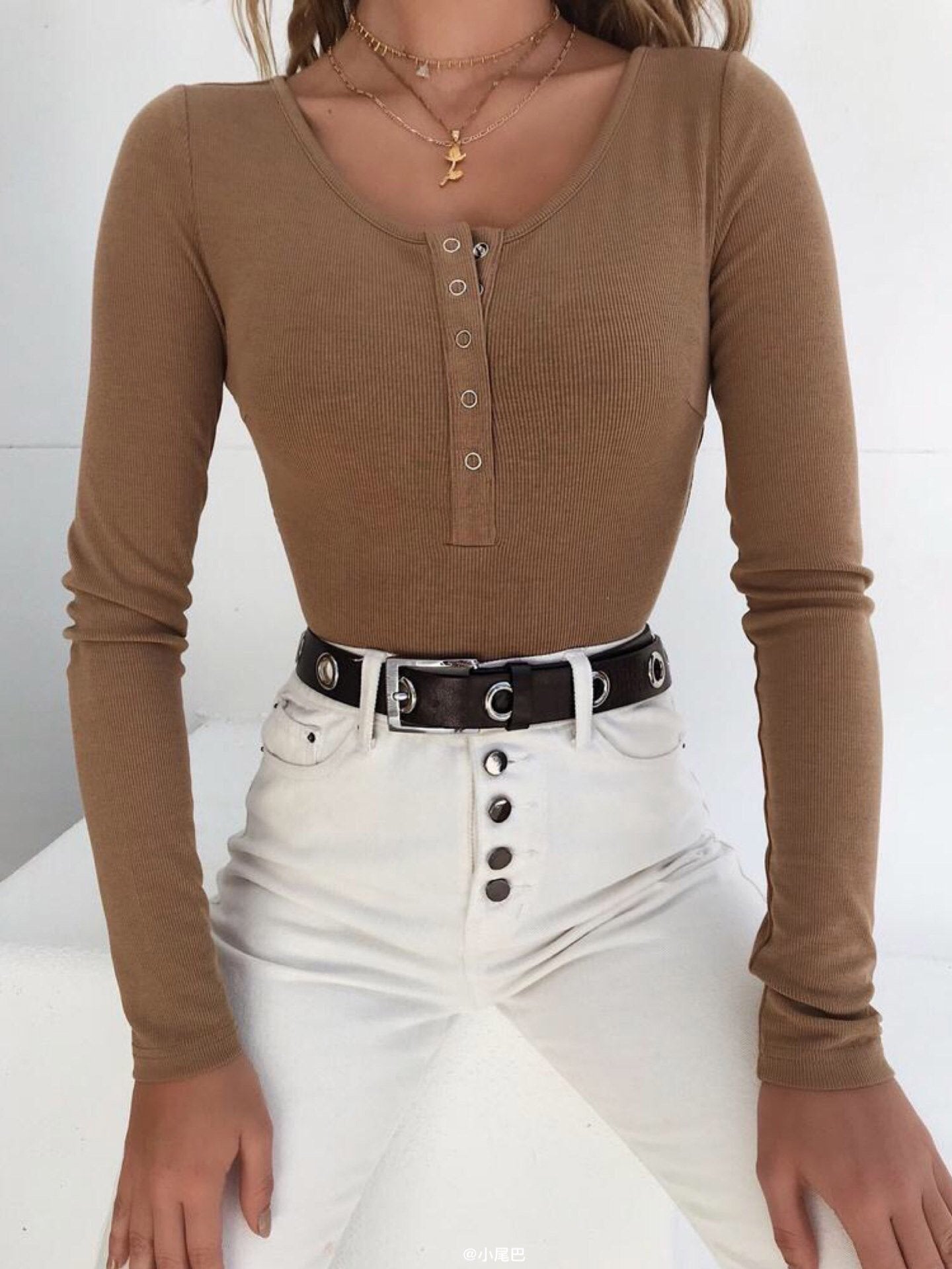 Women Long Sleeve Scoop Neck One-piece Top