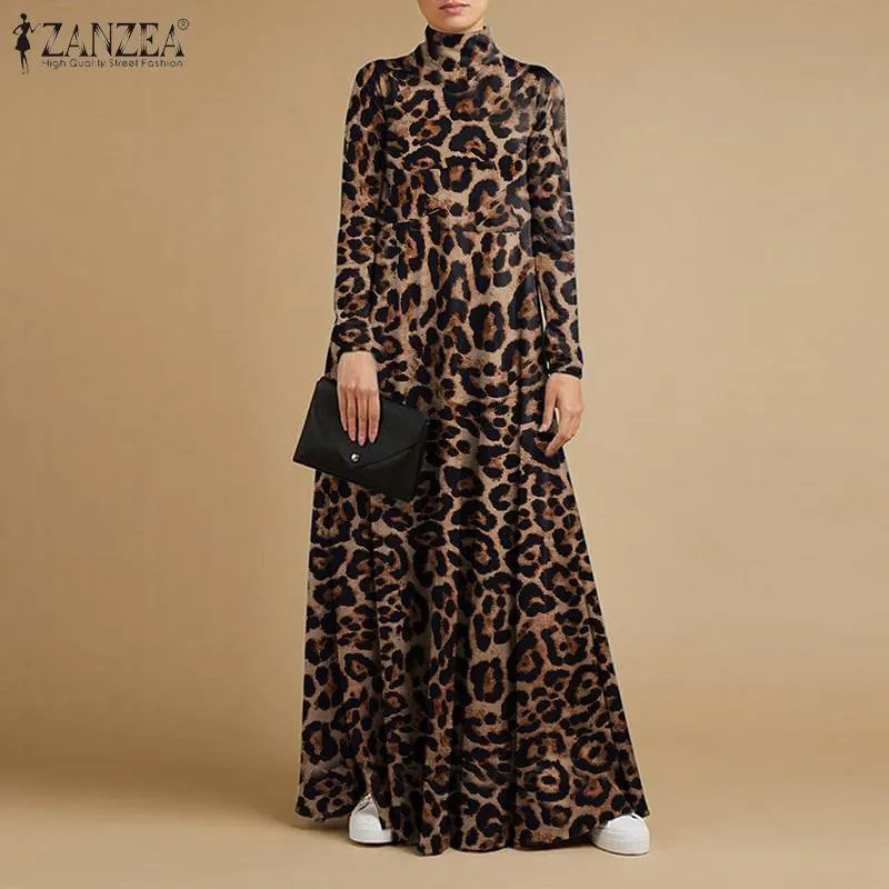 Autumn Turtleneck Long Sleeve Sundress Fashion Women Maxi Long Dress Baggy ZANZEA Elegant Solid Casual Vestido Kaftan Robe Femme