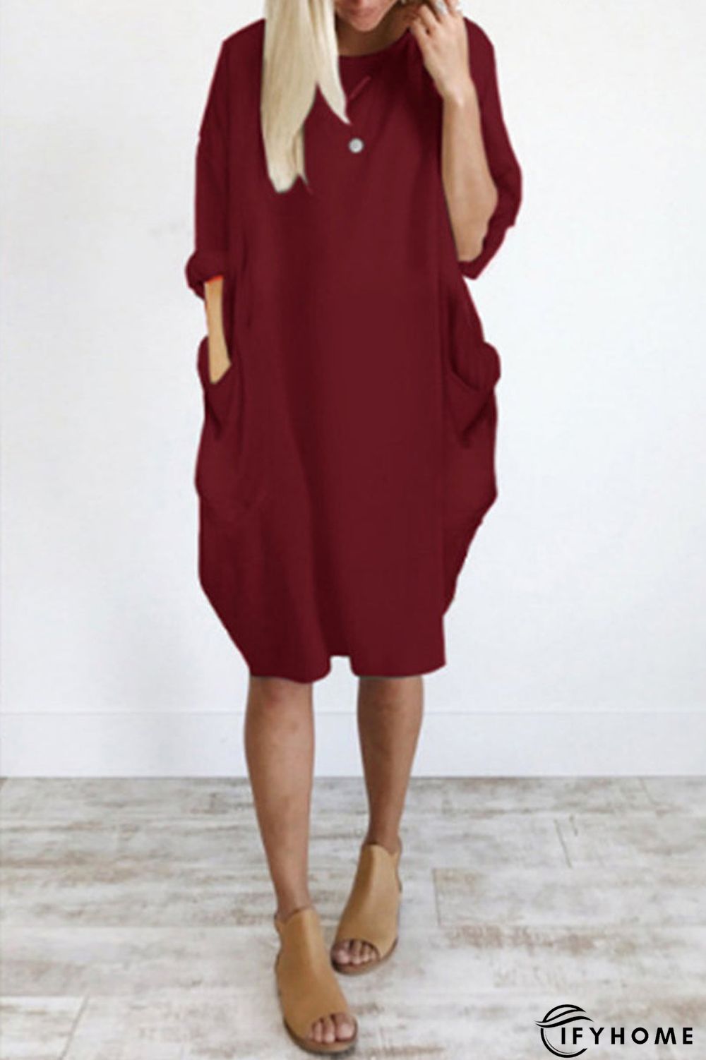 Plus Size Pocket Short Sleeve Midi Dress | IFYHOME
